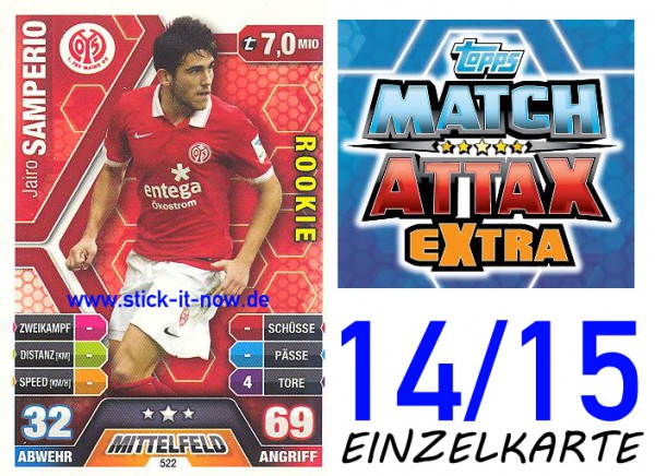 Match Attax 14/15 EXTRA - Jairo SAMPERIO - FSV Mainz 05 - Nr. 522 (ROOKIE)