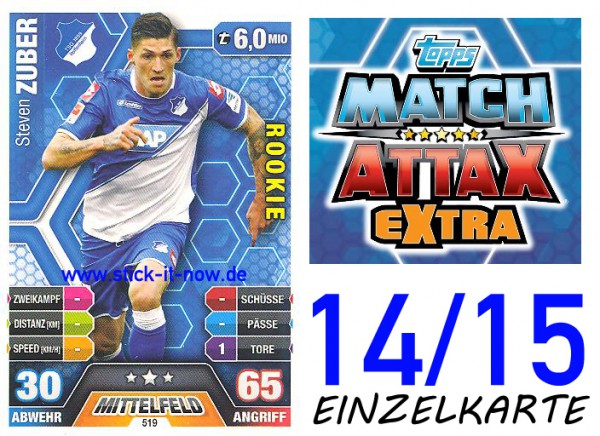 Match Attax 14/15 EXTRA - Steven ZUBER - TSG Hoffenheim - Nr. 519 (ROOKIE)