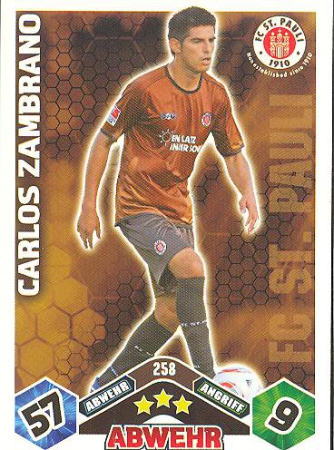 Match Attax 10/11 - CARLOS ZAMBRANO - 258