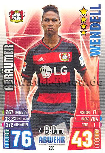 Match Attax 15/16 - WENDELL - Bayer 04 Leverkusen - Nr. 203