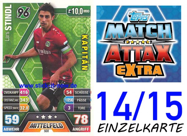 Match Attax 14/15 EXTRA - Lars STINDL - Hannover 96 - Nr. 500 (KAPITÄN)