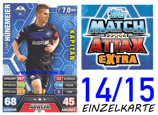Match Attax 14/15 EXTRA - Uwe HÜNEMEIER - SC Paderborn - Nr. 507 (KAPITÄN)