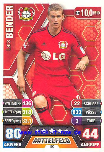 Match Attax 14/15 - Lars BENDER - Bayer Leverkusen - Nr. 190