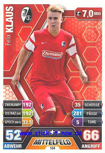 Match Attax 14/15 - Felix KLAUS - SC Freiburg - Nr. 104