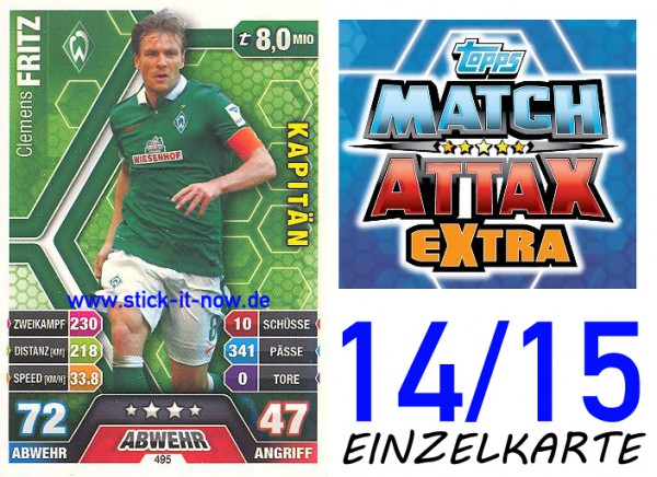 Match Attax 14/15 EXTRA - Clemens Fritz - Werder Bremen - Nr. 495 (KAPITÄN)
