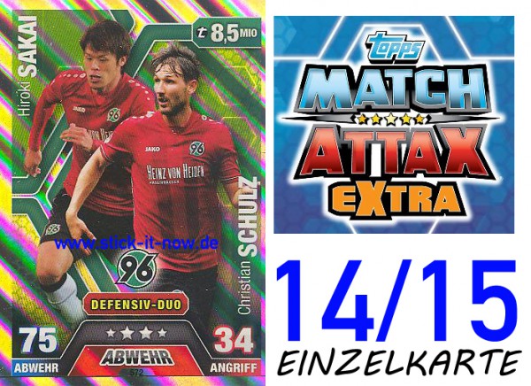 Match Attax 14/15 EXTRA - SAKAI & SCHULZ - Hannover 96 - Nr. 572 (DUO-KARTE)