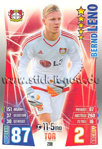 Match Attax 15/16 - Bernd LENO - Bayer 04 Leverkusen - Nr. 200