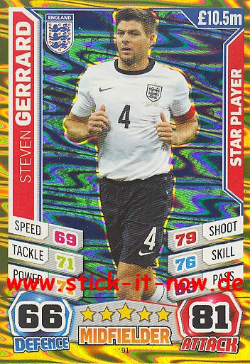Match Attax "World Stars WM 2014" - SEVEN GERRARD - Star-Player - Nr. 91