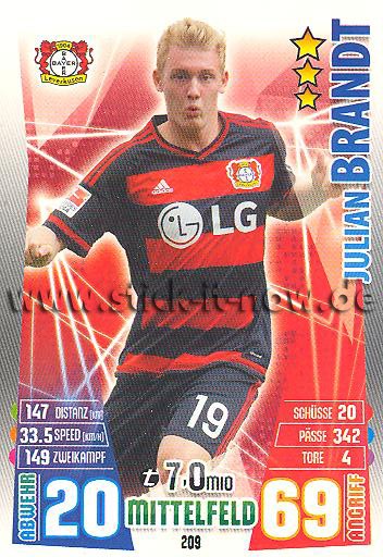 Match Attax 15/16 - Julian BRANDT - Bayer 04 Leverkusen - Nr. 209