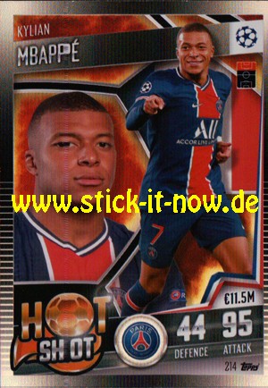 Topps Match Attax 101 (2021) - Nr. 214 "Mbappé" ( Hot Shot )