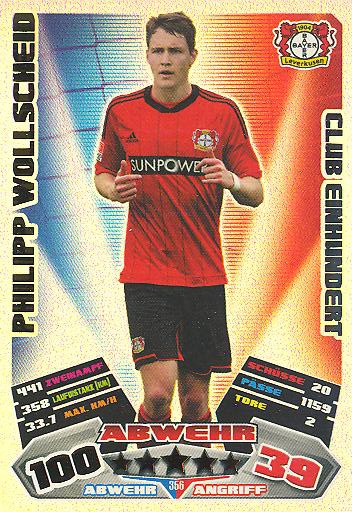 Match Attax 12/13 - Club 100 - Philipp Wollscheid - Bayer Leverkusen - Nr. 356