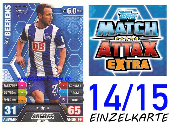 Match Attax 14/15 EXTRA - Roy BEERENS - Hertha BSC - Nr. 442