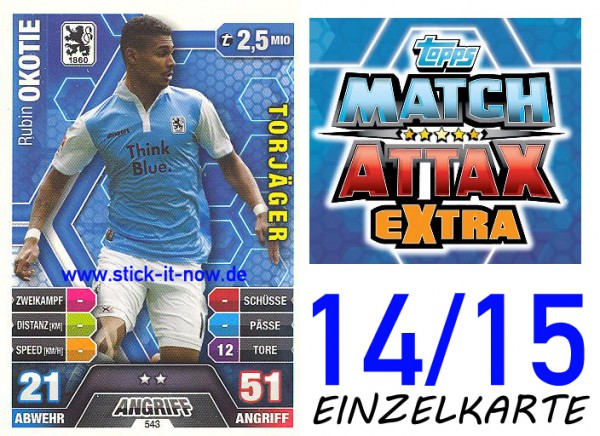 Match Attax 14/15 EXTRA - Rubin OKOTIE - 1860 München - Nr. 543 (TORJÄGER)