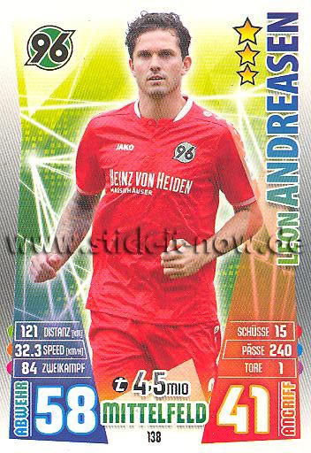 Match Attax 15/16 - Leon ANDREASEN - Hannover 96 - Nr. 138