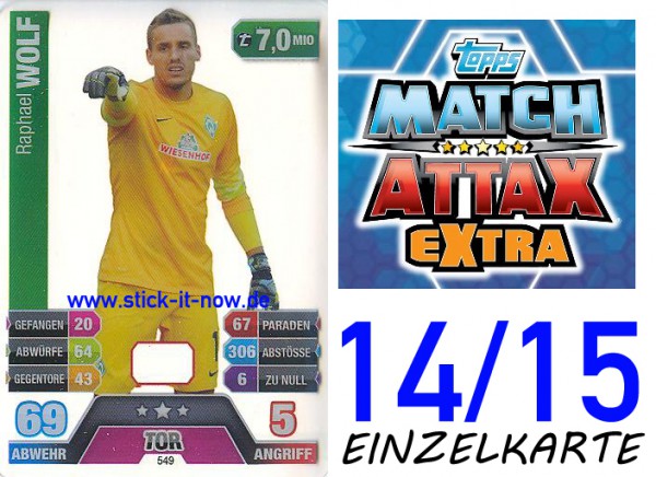 Match Attax 14/15 EXTRA - Raphael Wolf - Werder Bremen - Nr. 549 (CAP-KARTE)