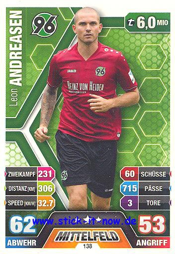 Match Attax 14/15 - Leon ANDREASEN - Hannover 96 - Nr. 138
