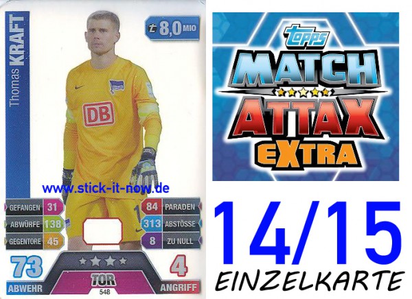 Match Attax 14/15 EXTRA - Thomas KRAFT - Hertha BSC - Nr. 548 (CAP-KARTE)