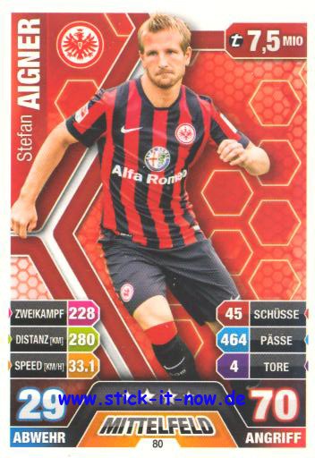 Match Attax 14/15 - Stefan AIGNER - Ein. Frankfurt - Nr. 80