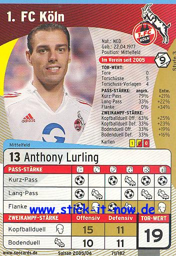 SocCards 05/06 - 1. FC Köln - Anthony Luring - Nr. 71/182