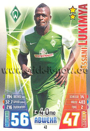 Match Attax 15/16 - Assani LUKIMYA - SV Werder Bremen - Nr. 43