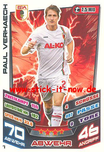 Match Attax 13/14 - FC Augsburg - Paul Verhaegh - Nr. 7