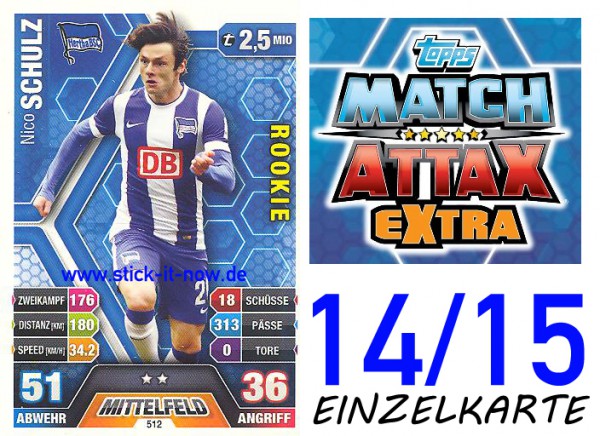 Match Attax 14/15 EXTRA - Nico SCHULZ - Hertha BSC - Nr. 512 (ROOKIE)