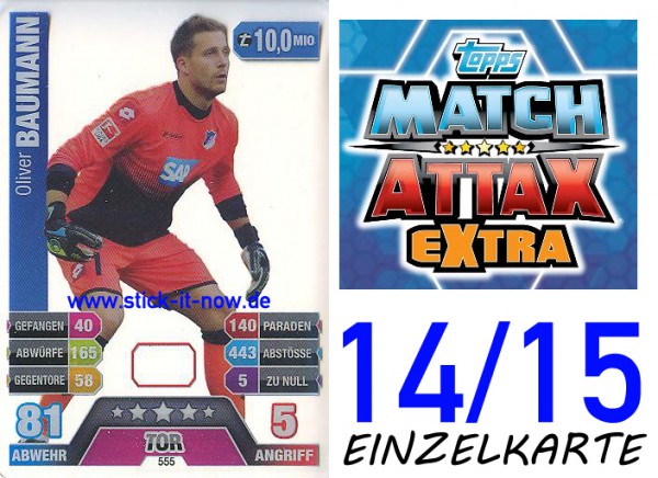 Match Attax 14/15 EXTRA - Oliver BAUMANN - TSG Hoffenheim - Nr. 555 (CAP-KARTE)