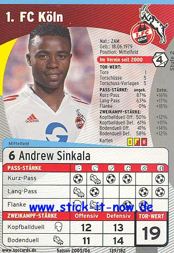 SocCards 05/06 - 1. FC Köln - Andrew Sinkala - Nr. 139/182