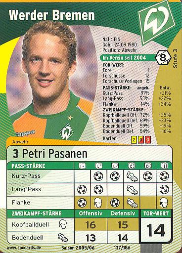 SocCards 05/06 - SV Werder Bremen - Petri Pasanen - Nr. 137/186