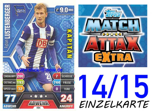Match Attax 14/15 EXTRA - Fabian LUSTENBERGER - Hertha BSC - Nr. 494 (KAPITÄN)