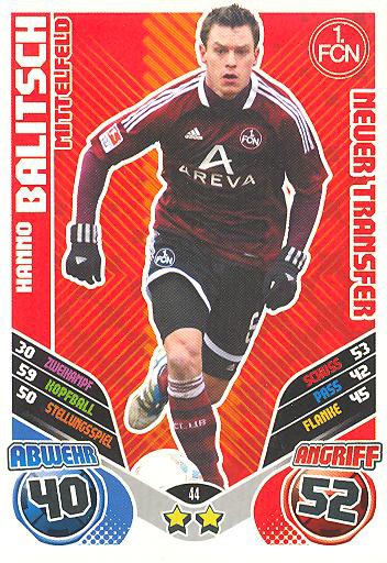 Match Attax 11/12 Extra - HANNO BALITSCH - 1. FC Nürnberg - Neuer Transfer - Nr. 44