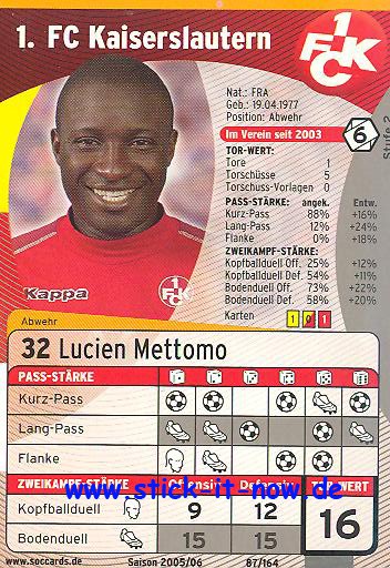 SocCards 05/06 - 1. FC K'lautern - Lucien Mettomo - Nr. 87/164