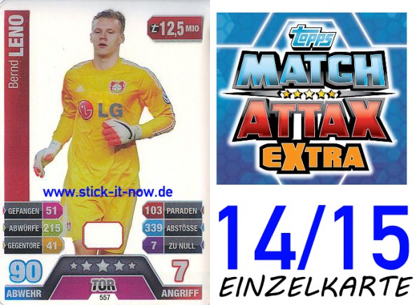 Match Attax 14/15 EXTRA - Bernd LENO - Bayer 04 Leverkusen - Nr. 557 (CAP-KARTE)