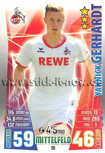 Match Attax 15/16 - Yannick GERHARDT - 1. FC Köln - Nr. 191