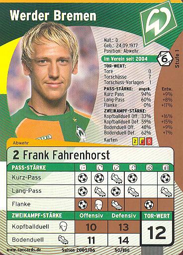 SocCards 05/06 - SV Werder Bremen - Frank Fahrenhorst - Nr. 50/186