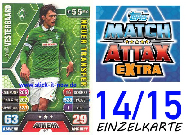 Match Attax 14/15 EXTRA - Jannik VESTERGAARD - Werder Bremen - Nr. 447