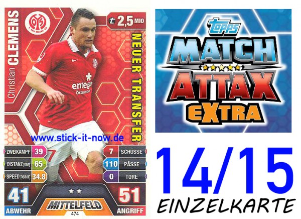 Match Attax 14/15 EXTRA - Christian CLEMENS - FSV Mainz 05 - Nr. 474