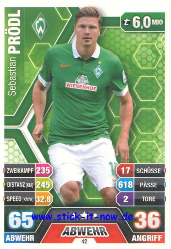 Match Attax 14/15 - Sebastian PRÖDL - Werder Bremen - Nr. 42