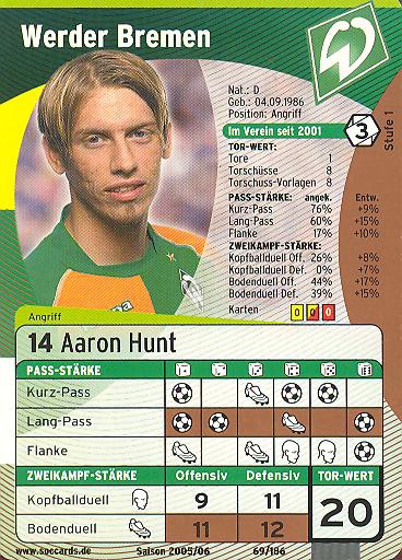 SocCards 05/06 - SV Werder Bremen - Aaron Hunt - Nr. 69/186