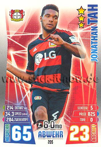 Match Attax 15/16 - Jonathan TAH - Bayer 04 Leverkusen - Nr. 205