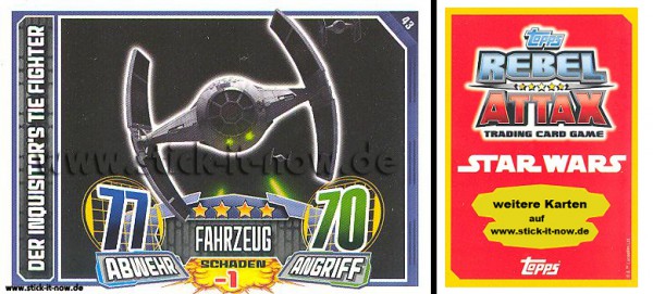 Rebel Attax - Serie 1 (2015) - DER INQUISITOR`S TIE FIGHTER - Nr. 43