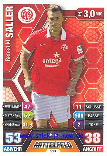 Match Attax 14/15 - Benedikt SALLER - FSV Mainz 05 - Nr. 213