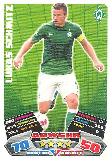 Match Attax 12/13 - Lukas Schmitz - SV Werder Bremen - Nr. 26