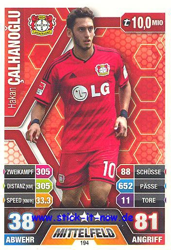 Match Attax 14/15 - Hakan CALHANOGLU - Bayer Leverkusen - Nr. 194