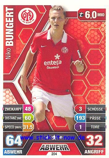 Match Attax 14/15 - Niko BUNGERT - FSV Mainz 05 - Nr. 204